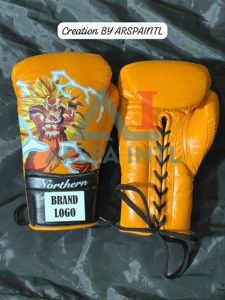 Gants de boxe Cali en cuir de vachette véritable fabriqués en usine, rembourrage en mousse 3 couches, impression personnalisée, design Vegeta, style Winning. - Product Image 5