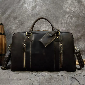 Unisex Genuine Leather Duffle Bags Travel <b>Luggage</b> Crossbody Shoulder Bag Zipper Adjustable <b>Strap</b> Waterproof Durable Large - Product Image 1