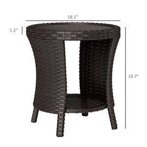 Tavolino da Caffè da Esterno in Vimini Marrone Misto da 18 Pollici con 2 Ripiani Portaoggetti, Tavolino Laterale da Patio in Rattan PE con Piano in Legno Composito per Uso Esterno - Product Image 3
