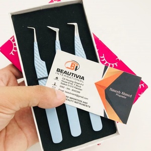 Pinzas ligeras de extensión de pestañas de acero inoxidable, probadas a mano, Color azul bebé, herramienta de pestañas de Punta puntiaguda sostenible - Product Image 3