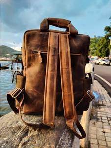 Durable Waterproof Genuine Leather Rucksack Anti-Theft Vintage Laptop <b>Backpack</b> for <b>Daily</b> Travel LBP-0318 - Product Image 4