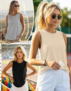 Camiseta sin mangas con cuello redondo para mujer, informal, de punto, de algodón, transpirable, de longitud regular, básica - Product Image 4