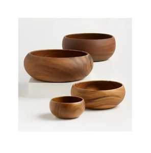 Natural Bamboo Wood Pedestal Bowl Footed Fruit Salad Serving Stand Eco Friendly Modern Design <b>Camping</b> Use Smooth Wooden Basin - Product Image 5