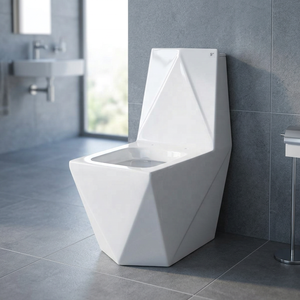 WC monobloc en céramique à profil carré moderne avec système de chasse d'eau siphonique pour une infrastructure sanitaire haut de gamme - Product Image 6