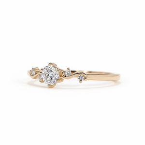 Elegante Anillo de Compromiso de Oro Puro de 14K con Diamante Redondo Cultivado en Laboratorio, Banda Ondulada Vintage, Anillo de Promesa Delicado para Mujer, Regalo Nupcial - Product Image 2