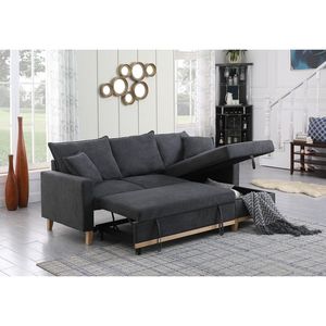 Divano Sezionale Reversibile Colton 214 cm Grigio Scuro Intrecciato con Chaise Longue Contenitore e Funzione Letto - Product Image 5