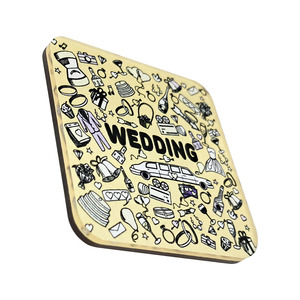 Souvenir de mariage, aimant de réfrigérateur carré en acrylique jaune, autocollant magnétique décoratif - Product Image 2