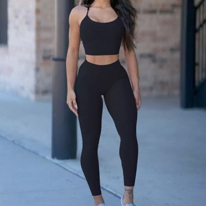 Custom Black New Solid High Waist Full Length Yoga Pants Seamless Spandex Nylon Elastic Waist <b>Brown</b> - Product Image 1
