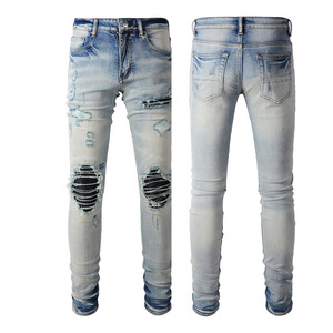 Jeans de Mezclilla para Hombre de Alta Calidad, Diseño Desgastado, Corte Slim, Transpirables, Lavados, Estilo Vintage - Product Image 3