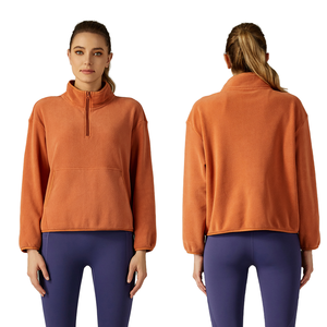 Sudadera de yoga elástica en cuatro direcciones para mujer, de cuello simulado, media cremallera, con cordón, ajuste holgado, ligera, talla grande, superventas de otoño-invierno - Product Image 5