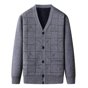 Pull cardigan à col en V pour homme, manches longues, boutons, couleur unie, tricoté, vente en gros, pour l'hiver, logo personnalisé - Product Image 1