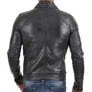 เสื้อแจ็คเก็ตหนังทรงสลิมฟิตสีดำสำหรับผู้ชาย - Product Image 2