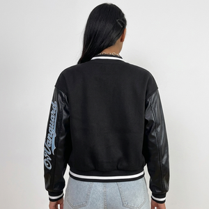 Chaqueta Bomber de Mujer para Invierno, Personalizada, Corta, Transpirable, con Logotipo Bordado, Tejida, Ecológica, de Secado Rápido, con Mangas de Cuero - Product Image 2