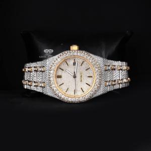 Reloj de Lujo para Hombre, Completamente Cubierto de Diamantes Moissanite, Esfera en Tono Amarillo, Dos Tonos, Estilo Hip Hop, Acero Inoxidable, Automático - Product Image 2