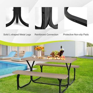 Outdoor Picnic <b>Table</b> <b>and</b> <b>Bench</b> Garden <b>Set</b> with Durable Metal Base for Picnics <b>and</b> Leisure - Product Image 4