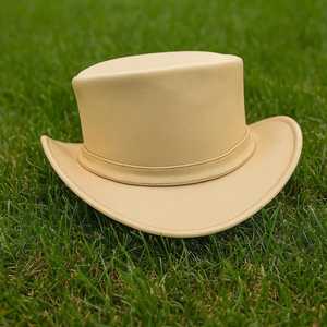 Premium quality custom made Handmade Beige Leather <b>Top</b> Hat Unique Steampunk & Victorian Style - Product Image 4
