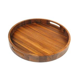Bandeja de madera elegante con acabado artesanal, diseño duradero, ideal para servir comida, bebidas, aperitivos, decoración para el hogar y la cocina. - Product Image 1