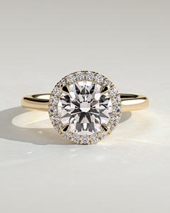 Anillo de compromiso de oro puro de 14k con diamante solitario de corte redondo cultivado en laboratorio, halo y catedral, hecho a mano, el más vendido de 2026, al por mayor - Product Image 1