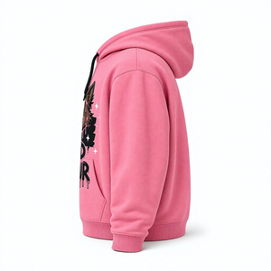 Sudadera con Capucha Rosa, Diseño de Lobo de Dibujos Animados Wild Hour, Unisex, Casual, Estilo Urbano, Otoño, Manga Larga, Cordón Ajustable, Bolsillo Frontal - Product Image 3