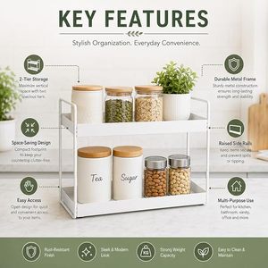 Organizador de Baño de Metal Blanco de 2 Niveles, Estante Vertical para Encimera - Product Image 6
