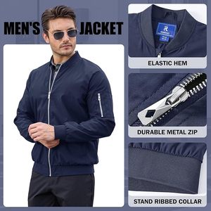 <b>Men</b>’s <b>Lightweight</b> Bomber <b>Jacket</b> Casual Full Zip Spring Fall Windbreaker Coat with Pockets - Product Image 4