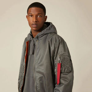<b>Mens</b> Grey Zip Up Bomber <b>Jacket</b> Warm Winter Windproof Outdoor <b>Casual</b> Streetwear Stand Collar <b>Lightweight</b> Custom Logo Outerwear 3D - Product Image 6