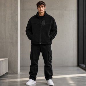 Chaqueta de Invierno con Capucha y Cremallera de Forro Polar Sherpa con Bolsillo Canguro, Bordada, Impresión Digital Personalizada, Color Negro, Superventas 2026 - Product Image 3