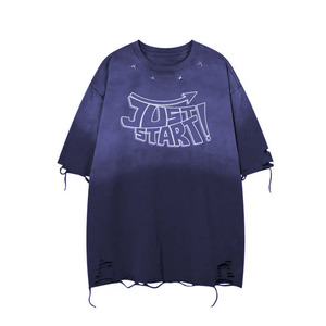 Camiseta Unisex Verde Oliva Oversize con Detalles Recortados y Estampado 'Just Start', Cuello Redondo, Corte Holgado, Estilo Urbano, OEM - Product Image 6