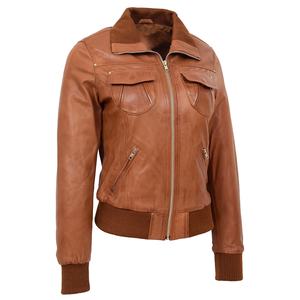 Chaqueta Bomber de piel auténtica de oveja para mujer, cazadora clásica de gran tamaño para invierno - Product Image 1