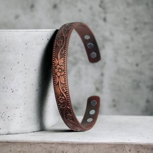 Bracelet magnétique en cuivre à motifs floraux, bracelet pour l'arthrite, bracelet thérapeutique pour le syndrome du canal carpien, bracelet pour femmes, bracelet à 6 aimants, cadeaux pour elle - Product Image 5