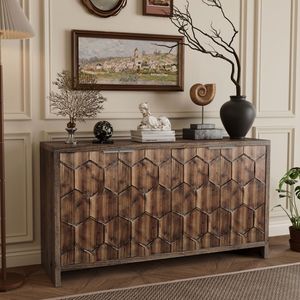 Farmhouse Style Accent Cabinet with 4 Doors Wooden <b>Sideboard</b> Buffet Server for Living Room Entryway <b>Storage</b> - Product Image 3