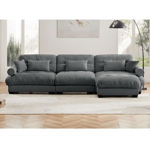 Divano Componibile in Velluto Super Confortevole e Oversize con Pouf Mobile, Braccioli Imbottiti e Tasche Profonde per Soggiorno - Product Image 3