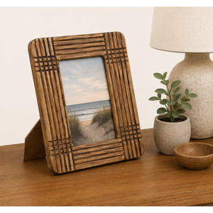 Handcrafted Fluted Wooden Photo <b>Frame</b> Rustic Ribbed Design <b>Picture</b> <b>Frame</b> Tabletop Display <b>Vintage</b> Style Solid Wood Photo <b>Frames</b> - Product Image 4