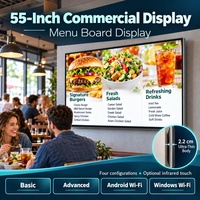 Écran d'affichage commercial mural de 55 pouces, écran de menu, affichage numérique LCD, signalisation numérique pour restaurant, publicité, Android, Windows, WiFi, OEM