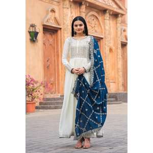 VESTIDO DE TRABAJO DE SECUENCIA BORDADA DE SECUENCIA DE DISEÑADOR CHINON CON DUPATTA AZUL - Product Image 1