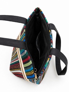 Sac fourre-tout bohème en coton à rayures, sac à dos bandoulière multicolore avec large sangle et fermeture éclair, écologique, unisexe, pour le quotidien - Product Image 4
