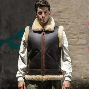 Dark Brown Shearling Leather Vest for <b>Men</b> - Product Image 4
