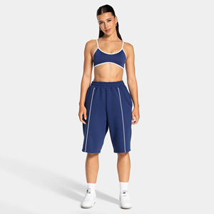 Shorts Bermuda Femme en Coton Premium 100% avec Logo Personnalisé DTF, Bleu Foncé, avec Passepoil, Longs - Product Image 1