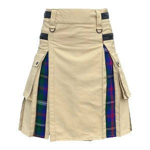 Kilt écossais hybride pour femme, couleur crème, en coton, avec poches cargo et panneaux plissés à motif tartan, robuste, vente en gros - Product Image 1