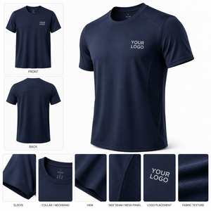 เสื้อยืดผู้ชายแห้งเร็ว ทรงสปอร์ต คอกลม แขนสั้น สีพื้น ดีไซน์เรียบง่าย ทรงปกติ ผลิตจากโพลีเอสเตอร์ 100% - Product Image 6