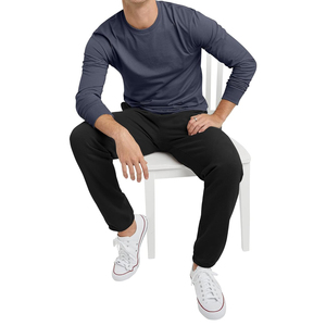 Camiseta de Manga Larga para Hombre, de Algodón, Color Azul Marino Sólido, Cuello Redondo, Corte Regular, Estilo Casual, Tejido de Punto - Product Image 3