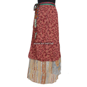 Boho New Two Layered Reversible New Indian Around Silk Sari <b>Wrap</b> <b>Skirts</b> Reversible 2 Layer Adults <b>Wrap</b> Around <b>Skirt</b> Indian Multi - Product Image 5