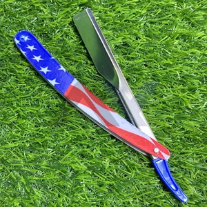 Navaja de Barbero de Acero Inoxidable con Diseño de Bandera Americana, Cuchilla Expuesta Deslizable, Navaja de Filo Recto, Logotipo Personalizado, Afeitado Profesional - Product Image 5