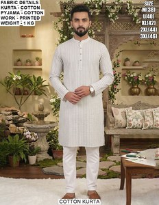Kurta traditionnel pour homme en coton Raj Heritage, longueur au sol, pour les fêtes - Product Image 1