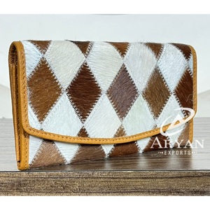 Portefeuille-pochette bohème en cuir de vachette véritable pour femme, design patchwork western, longue bourse pour dames, porte-cartes et organisateur d'argent liquide - Product Image 1