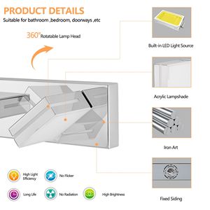 Modern Chrome LED <b>Vanity</b> <b>Light</b> Sleek Minimalist 8-<b>Light</b> Wall Sconce Energy Efficient Easy to Install Bathroom <b>Mirror</b> - Product Image 6