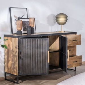 Vandana Autumn Frame 160cm designer <b>sideboard</b> in mango wood and fluted metal Kazag - Product Image 2