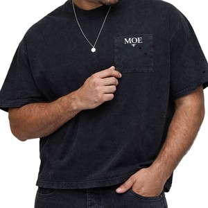 Camiseta de Algodón Lavado de Alta Densidad para Hombre, Corte Relajado, con Bolsillo en el Pecho, Bordado, Fabricante OEM, Suministro al por Mayor de Ropa Urbana - Product Image 3