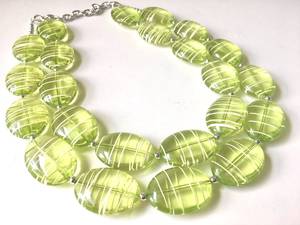 Green Oval <b>Beads</b> Statement Jewelry for Women Fashion Accessory Lime Green Striped Resin Necklace Double Resin <b>art</b> - Product Image 3