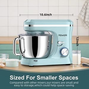 เครื่องผสมอาหารแบบตั้งโต๊ะขนาด 6.5QT พร้อมความเร็ว 10+ ระดับ, โถสแตนเลส, หัวตีแป้ง, หัวตีแบบลวด และหัวตีแบบไม้พาย, สีฟ้า - Product Image 4